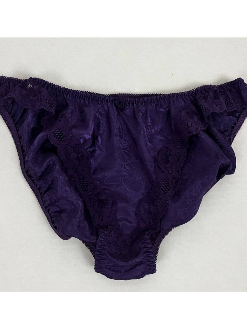 Vintage Victoria's Secret Women's M / 6 Purple High Cut Panty Satin Lace Trim